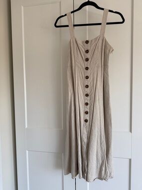 Club Monaco Natural Beige Button-Front Midi Dress